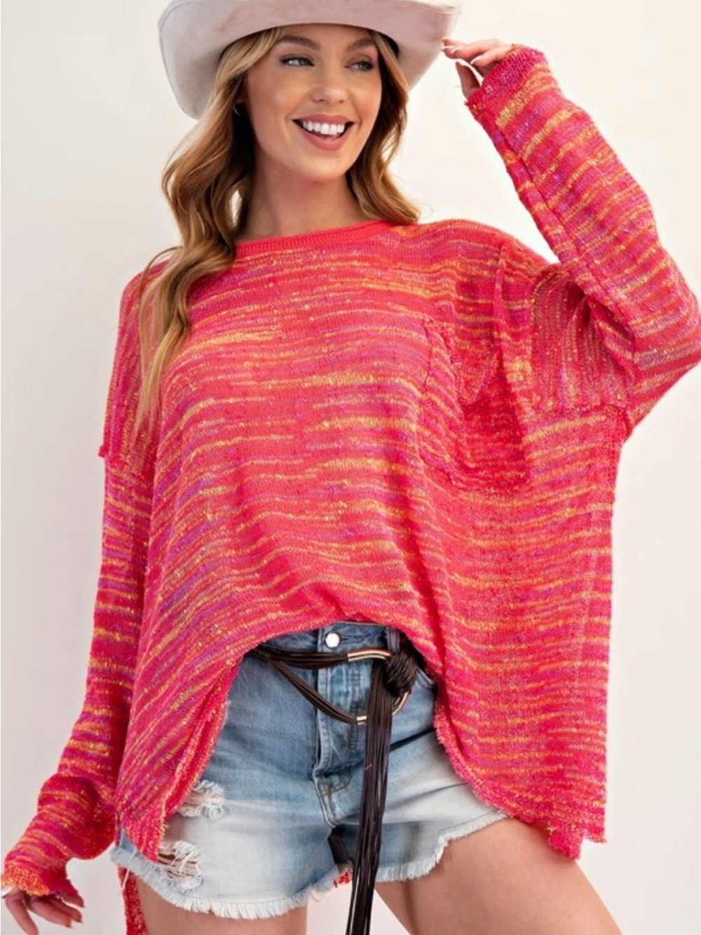 Easel Clothing Lightweight Knit Pullover Multi Color Sweater Women's Size Medium